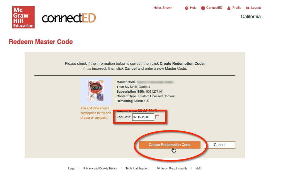Teachers can also Assign the content without giving the Redemption Code to students. See instructions below to assign content to students. 6. Input the Student Edition Master Code, select Next. 7.