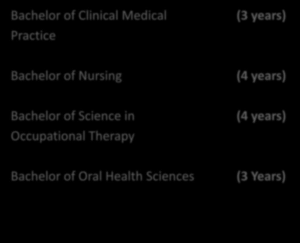 HEALTH SCIENCES Bachelor of Clinical Medical Practice Bachelor of Nursing Bachelor of Science in