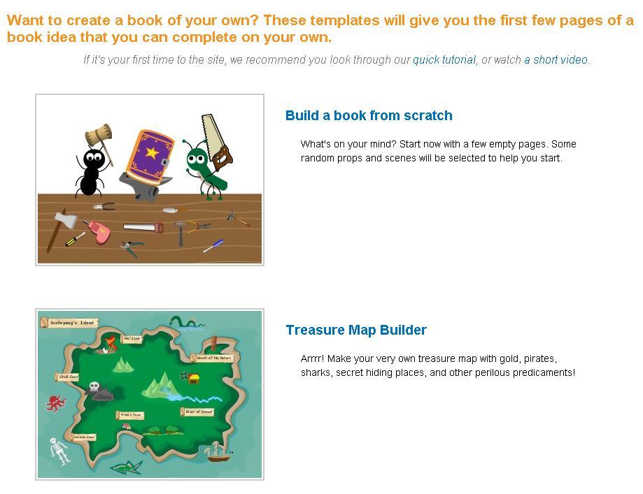 STORYJUMPER Beginning and Cover Page Beginning the Story Click on Create Click on type of book (you may have given your students directions on which type to choose