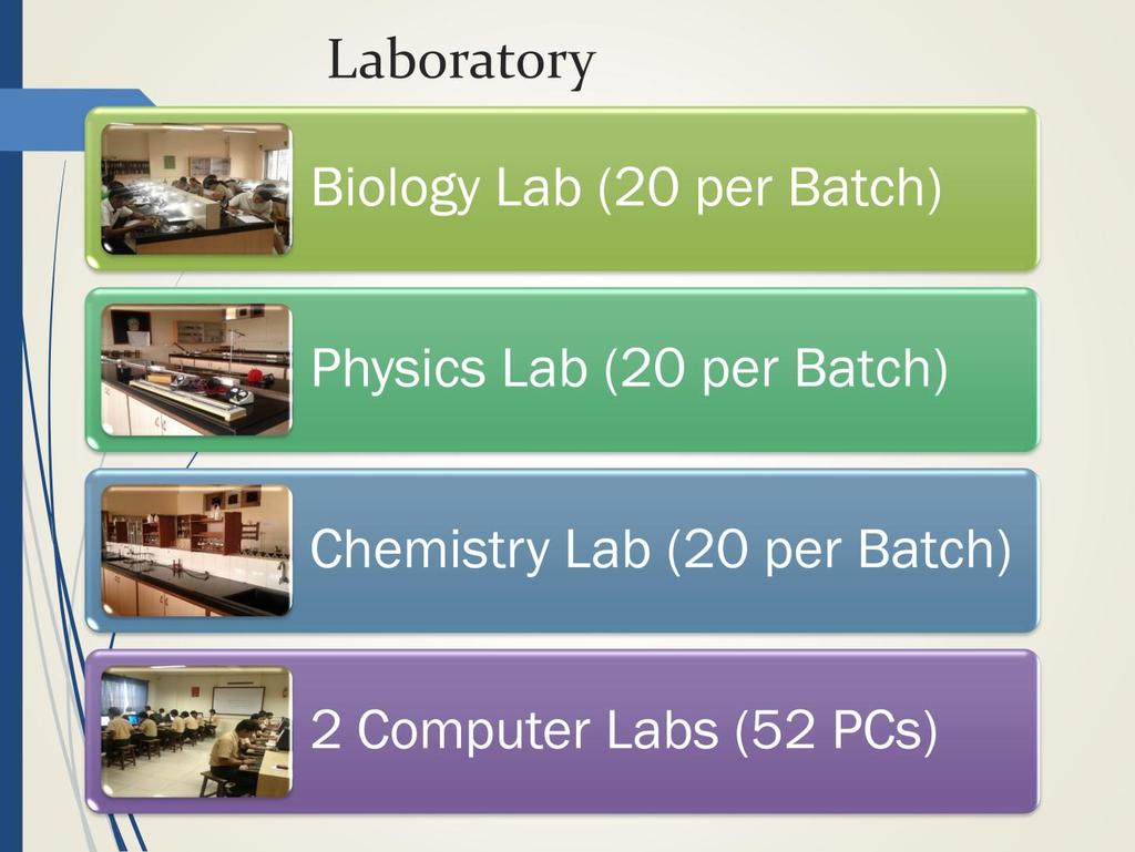 We have well equipped Science Labs that can accommodate 20 students per batch.