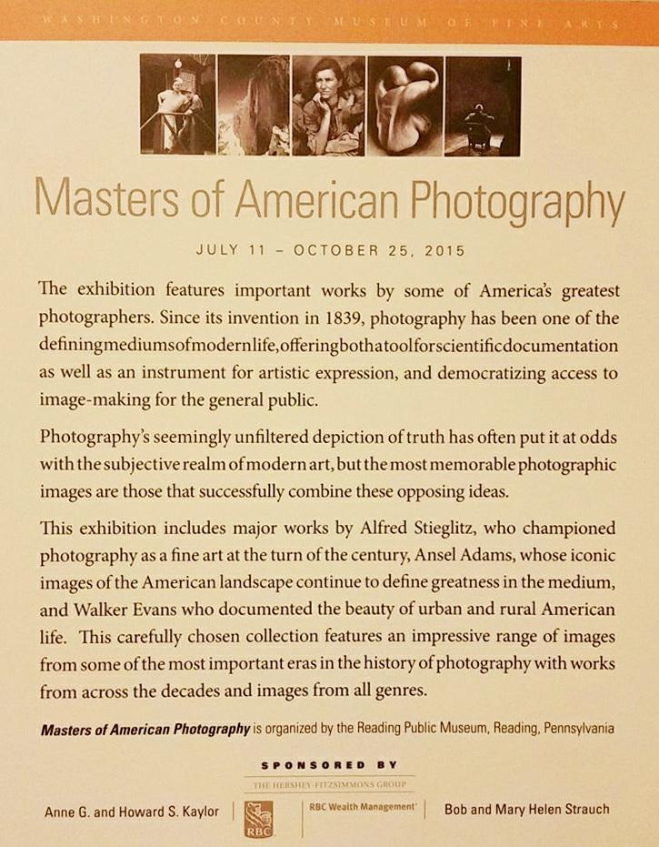 "Masters of American Photography" The North American Reciprocal Museum Association and the Washington County Museum of Fine Arts present.
