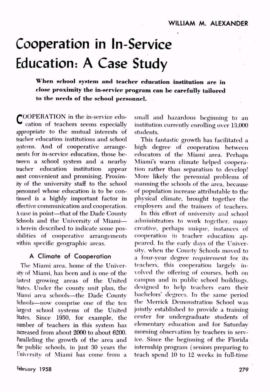 Cooperation in In-Service Education: A Case Study WILLIAM M.
