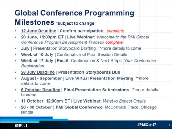 7 As for all projects; the Conference Program is driven by a timeline.