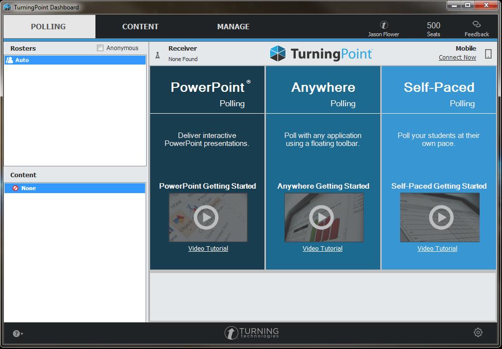 If you have correctly opened TurningPoint, the main menu bar in your presentation should include the TurningPoint tab, as shown below.