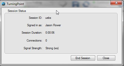 A session status dialogue box will appear to confirm your connection and the session ID you have chosen. If you are happy with the Session ID then you can close this window.