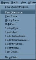 Class Attendance Report 1.) From the reports menu, choose class attendance.