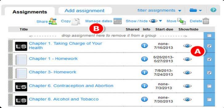 Section 5: Assignments Extensions and Adjusting Point Values From your section home page, check the box next to the assignments for which you want to add extensions. Click Manage dates.