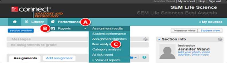 Section 8: Reports Running and Exporting Connect Reports - Continued Creating Item Analysis Reports The Item Analysis report provides statistics on each question within a single assignment.