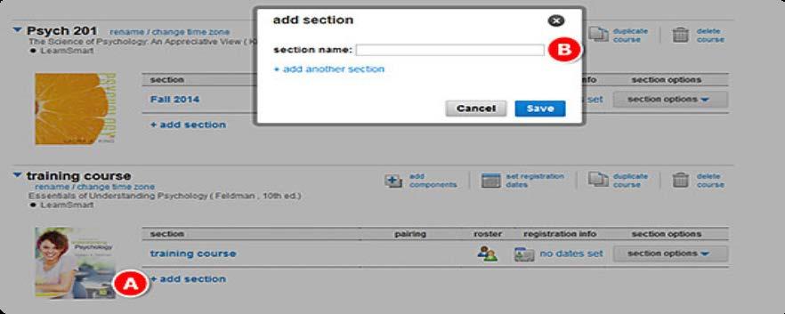 If you need to add an additional section Click + add section for the course where you want to add a section. Enter the section name and click Save.