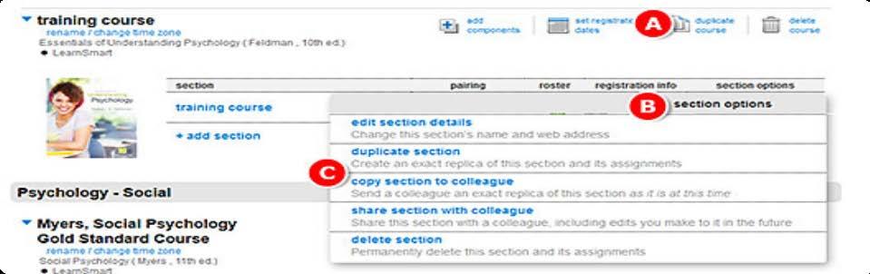 Select edit section details to edit a section name or section web address once the section has been created.