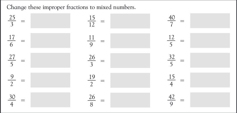 Daily Practice 26.8.15 Q1. Round 118.255 to 1 decimal place Q2. Find 45% of 800 Q3. 2.45 x 600 Today we will be learning how to convert improper fractions into mixed numbers. Homework Due Friday. Q4.