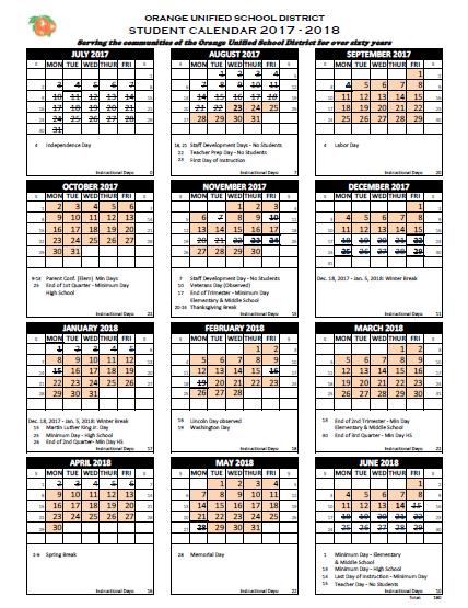 2017-18 & 2018-19 Board Approved Calendars 5 Current Parameters for Student Calendar The OUSD student calendar is based on the Modified Traditional Track calendar model which was developed from