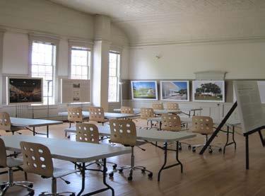 In addition to the beautiful vaulted studio space with its original pressed metal ceiling, the facility also houses offices, materials conservation laboratory, classroom, exhibition foyer, library,