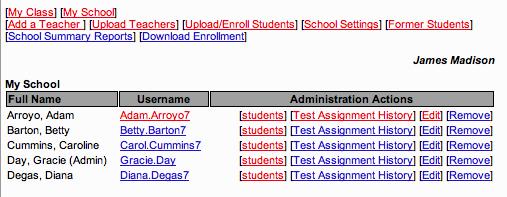 N. Test Assignment History Also accessible through the My School page, the Test Assignment History for a teacher provides a list of all tests assigned by that teacher.