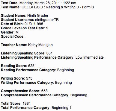 Intermediate 2 = ESOL Level 2 High Intermediate 3 = ESOL Level 3 Proficient = Not ESOL REMEMBER: A hard copy of this entire test report must be put in the student s ELL file.