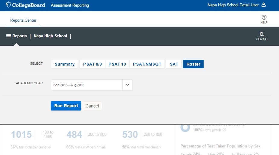 Running the Roster Report Login to the College Board Report Portal https://k12reports.collegeboard.org/login Run the Roster Report.