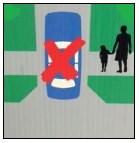 Parents, be aware that parking on driveways across footpaths to drop-off and pick-up endangers young pedestrians.