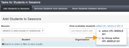 5. Select students, up to 25 at a time. Students can either be searched for individually or by group.