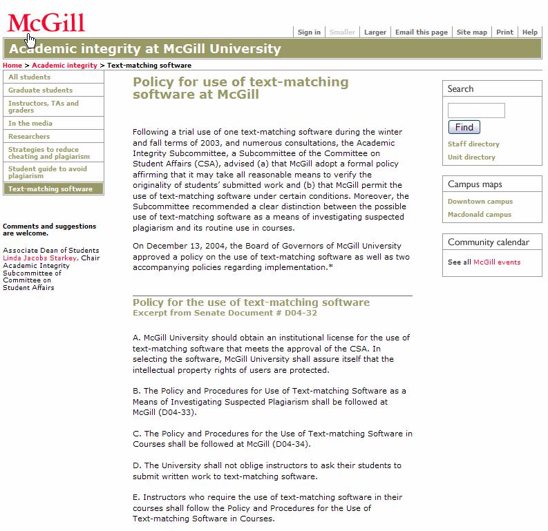 McGill University Academic Integrity Subcommittee on Student Affairs. (7 February ).