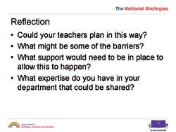 12 The National Strategies Secondary And asking participants to discuss the process they have been through and what would need to be in place in their departments to allow this to happen.