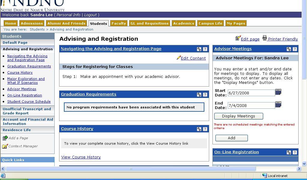 2 - Students Tab Advising and Registration After you log in, click on the Students tab.
