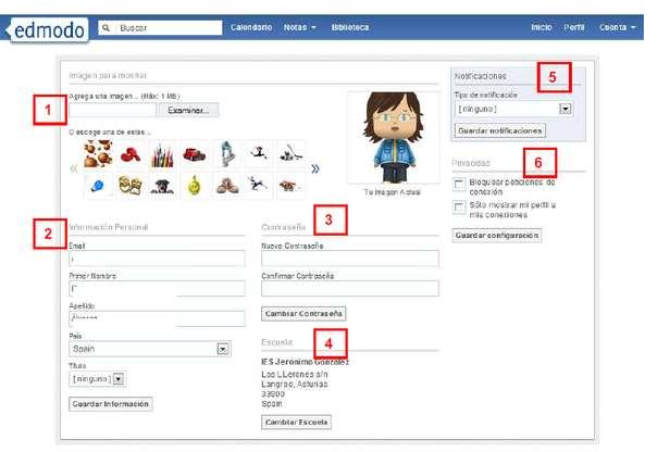 Figure 11 EDMODO Platform 1. - Upload a picture or chose an avatar. 2. Personal Information. 3. Create your password or confirm. 4.