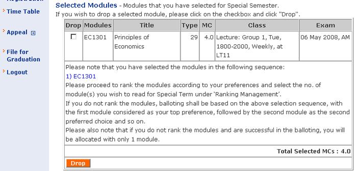 1 View Existing Modules Your modules for Special Term are displayed in both selected and allocated module list.
