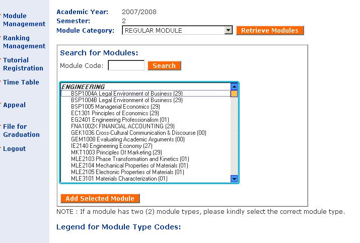 For Double Degree students, the module list for all module categories except for General Education Module and Singapore Studies Module will be split into two groups modules offered by the student s