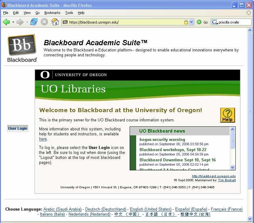 Blackboard Advisory Committee: Status Report, fall 2006 JQ Johnson, 30 Nov 2006 Overview The UO Blackboard course management system is managed by the Library Center for Educational Technologies, in