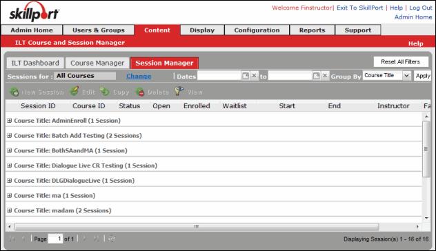 3. Click Session Manager. The available sessions display. 4. Sort the session list by clicking the column headers to sort in ascending or descending order. 5. Use the Group by field to group sessions.