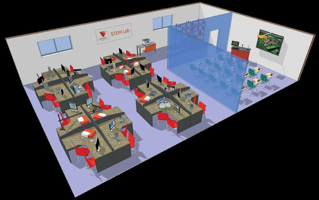 Hands-on learning area configured for 32 students Use 3D printers for rapid prototyping