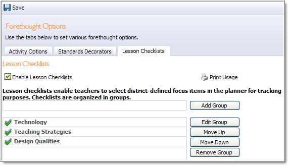 Click Update Lesson Checklists Lesson checklists enable teachers to select district-defined focus items in the planner for