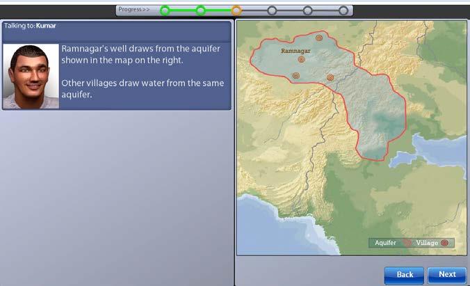 Figure 7. Sample NAEP TEL Task: Screenshot of information about the location of the aquifer and surrounding villages.