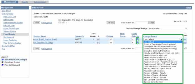 Note: Some faculties allow Unit Coordinators to unlock a unit after results publication. In these cases, an Unlock Unit option will be displayed under the Management tab.