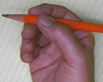 The wrist is rolled outward putting the hand at the right side of the image area. This position blocks left-to-right movement.