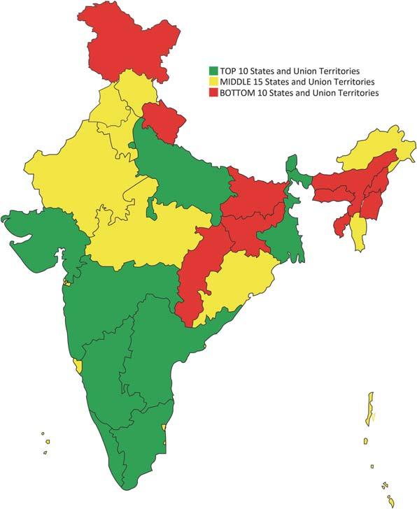 2014 Annual Update on Competitiveness for 35 States and Union Territories of India: An Overview 9 Figure 1.2. 2014 Map of Overall Competitiveness Ranking for 35 States and Union Territories of India Source: ACI Table 1.