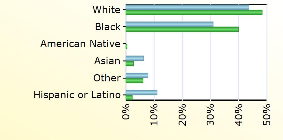 Virginia White 55 10,905 Black 39 9,014 American Native 100 Asian 8 619 Other 10 1,388 Hispanic or Latino 14 527 Age
