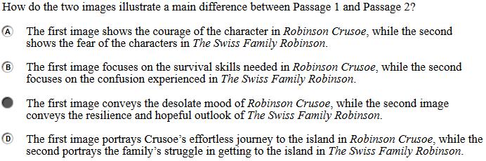 Scoring Guidelines Rationale for Option A: This is incorrect. Although the first image does show courage, the second does not show fear, and fear is not a theme of The Swiss Family Robinson.