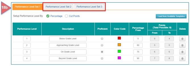 A maximum of three Performance Level sets may be created. A minimum of two sets are needed to enable this feature. a. Click on Add Performance Level Sets.