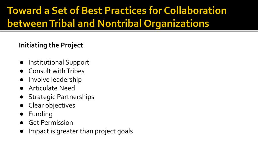 SLIDE 26: Initiating the Project - Cultivate strong institutional support when developing project objectives. Align the project with organizational mission and strategic goals.
