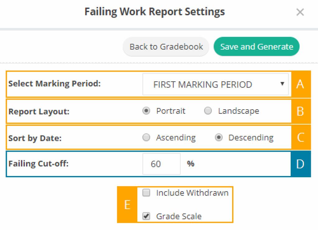 12.1 Generate Assignment Reports The three types of Assignment Reports are the Missing Work Report, the Failing Work Report, and the Assignment/Subtotal Report.