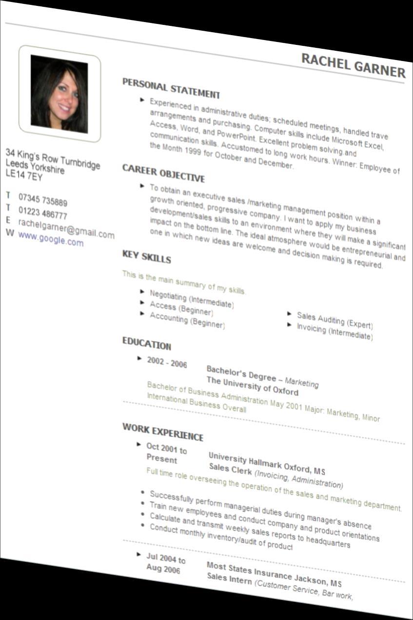 CURRICULUM VITAE (CV) Please find below an example of how to construct a CV. Further examples can be found on the internet by searching for blank cv templates.