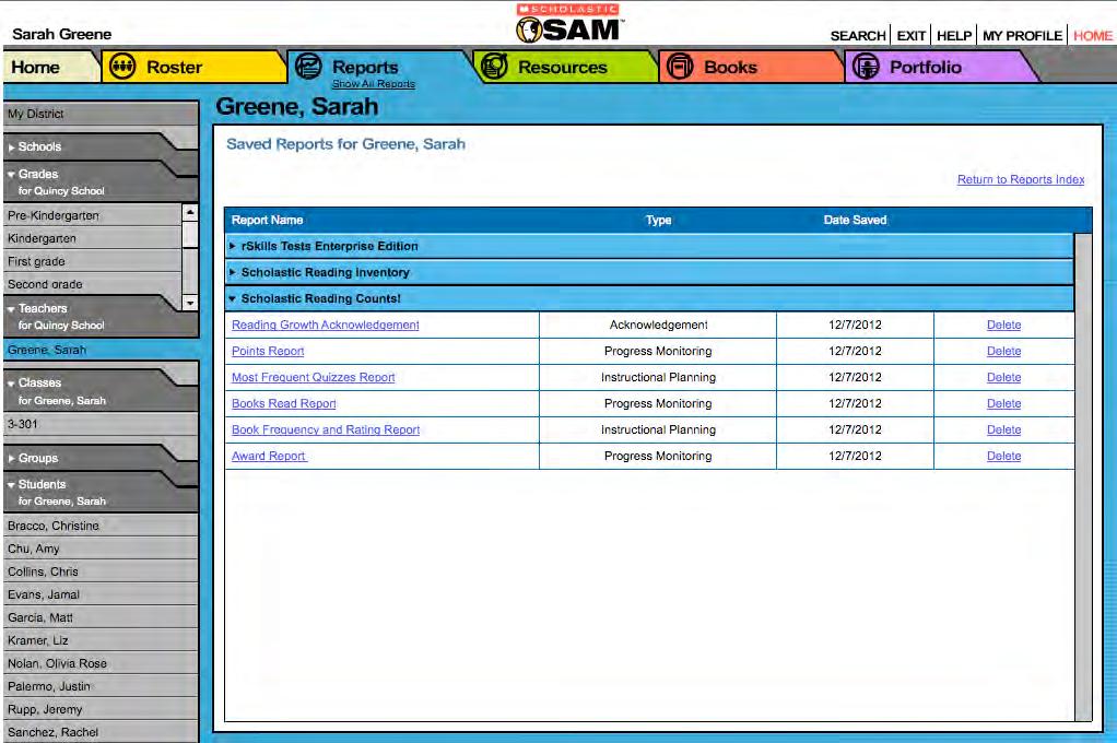 Saving a Report in SAM Reports may be saved on SAM and quickly accessed from the Reports tab using the View Saved Reports link.
