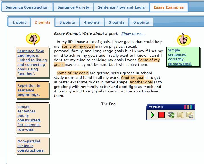 Figure 2. Sample of training on sentence constructions Summary writing Summary Writing within WriteToLearn is used as a means to help train reading comprehension, as well as learning to write.