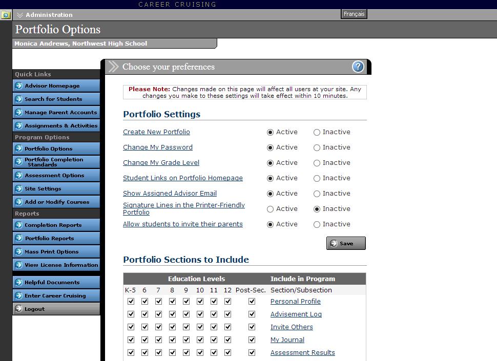Customization Options 18 The customization options allow you to tailor Career Cruising to meet the needs of students at your school.