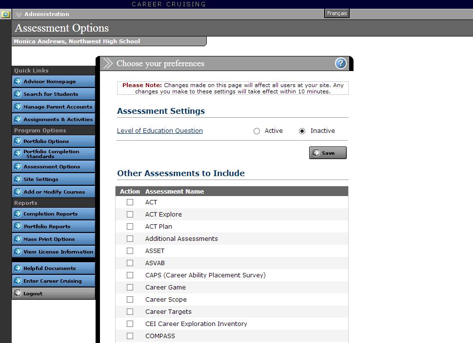 Customization Options 20 Plan Completion Standards are ideal for schools that want to implement student portfolio development as part of a formal or informal career development component.