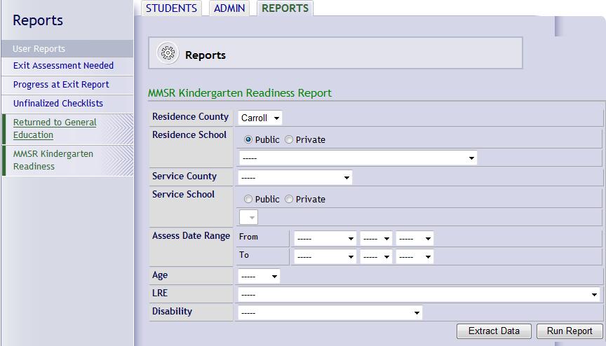 a. Filters i. R-County ii. R-School iii. S-County iv. S-School v. Assess Date Range vi. Age (on checklist) vii. LRE viii. Disability b. Filter Rules i.