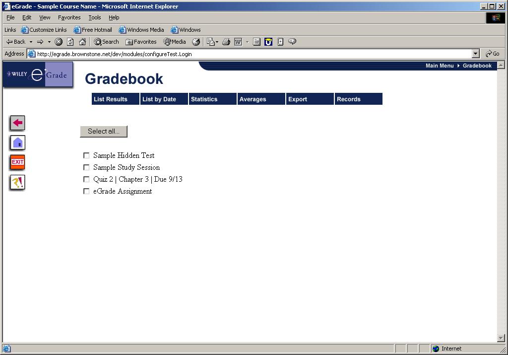 List grades associated with each assignment Utility buttons Figure 19: List of assignments.