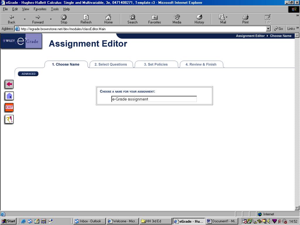 Figure 3: Adding a new assignment and giving it a name. Selecting Questions for the assignment.