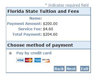 6) On the Payment Method screen, students can choose to pay by either credit card or electronic check.